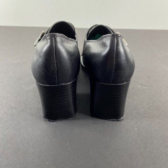 Etienne Aigner Black Buckle Block Heel Y2K Booties Shoes 6M - Picture 4 of 8
